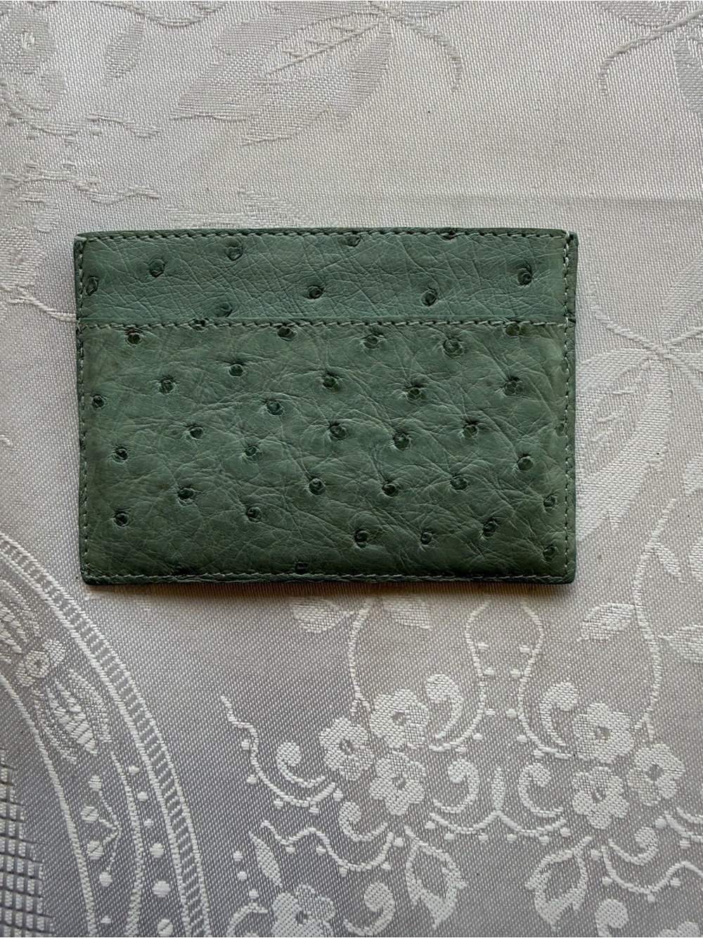 Nancy Gonzalez Slim Mini Green Ostrich Bi-Fold Wallet Card Holder 2 Sided Case